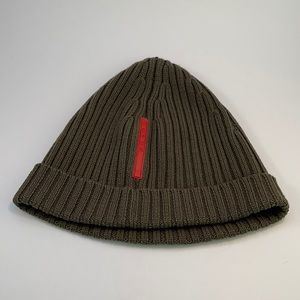 Prada Red Tab Logo Khaki Beanie Hat